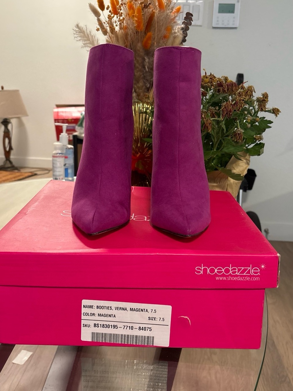 Shoe Dazzle Magenta Suede Pointed Toe Booties